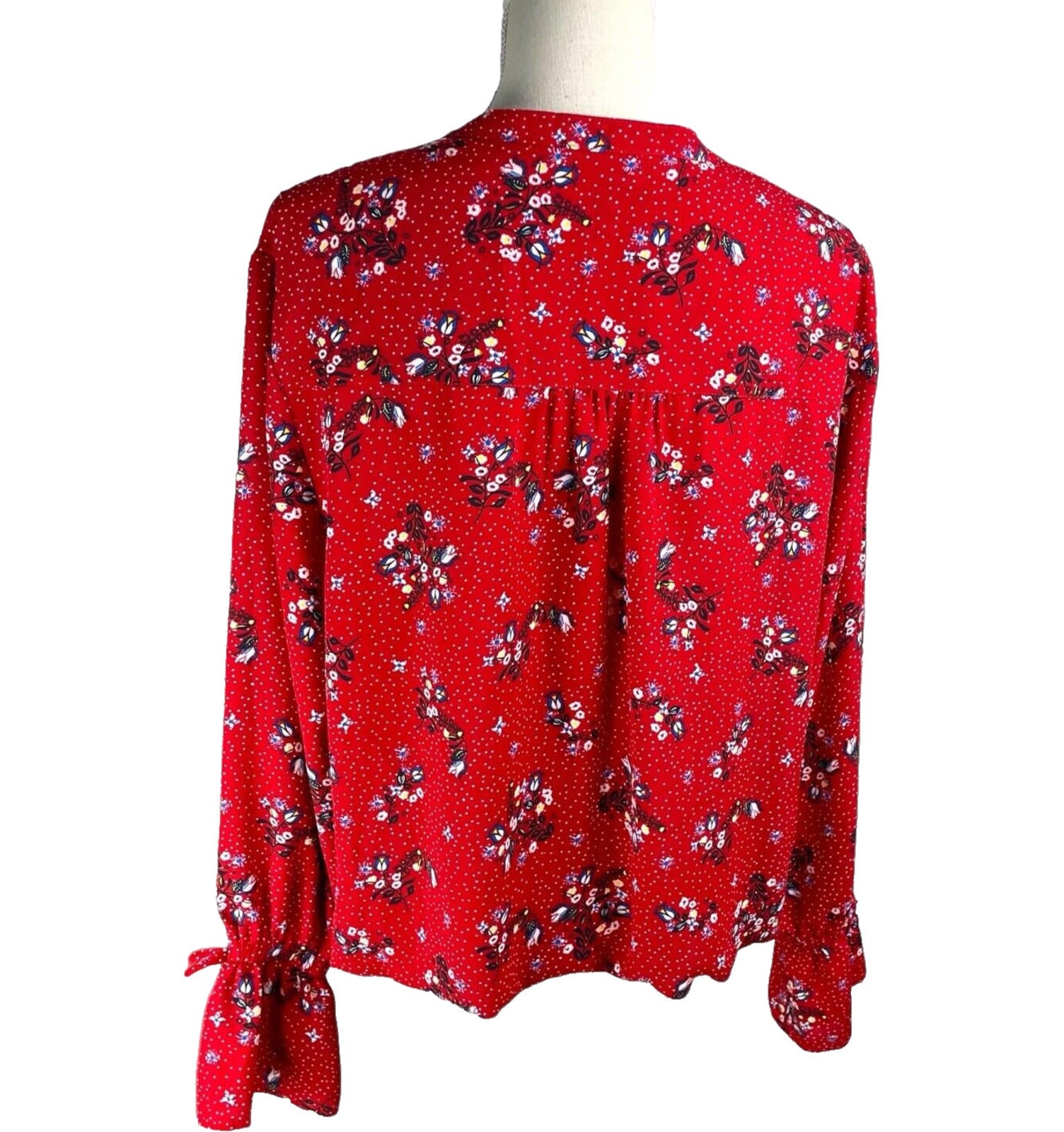 Kiabi Shirt Blouse Red Floral Long Sleeve Women’s UK Size L