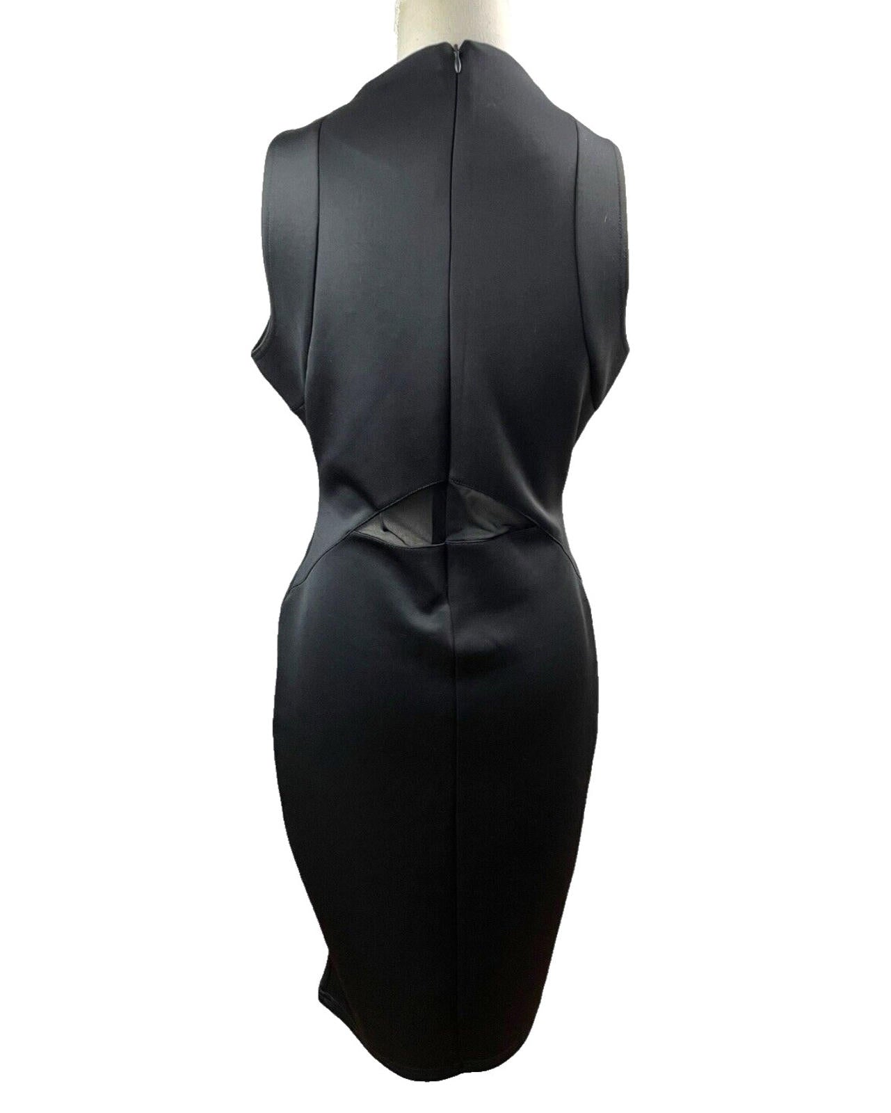 River Island Black Midi Dress Mesh Panel Detail High Neck Women’s UK Size 12