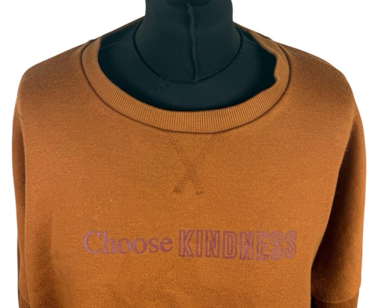 Primark Cropped Sweater Jumper Women's UK Size 14-16 Choose Kindness Logo Brown