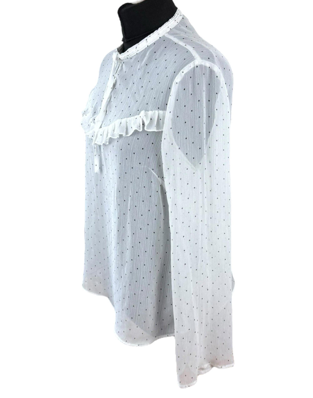 Limited Edition White Chiffon Blouse Polka Dot Tie Neck Women’s UK Size 12