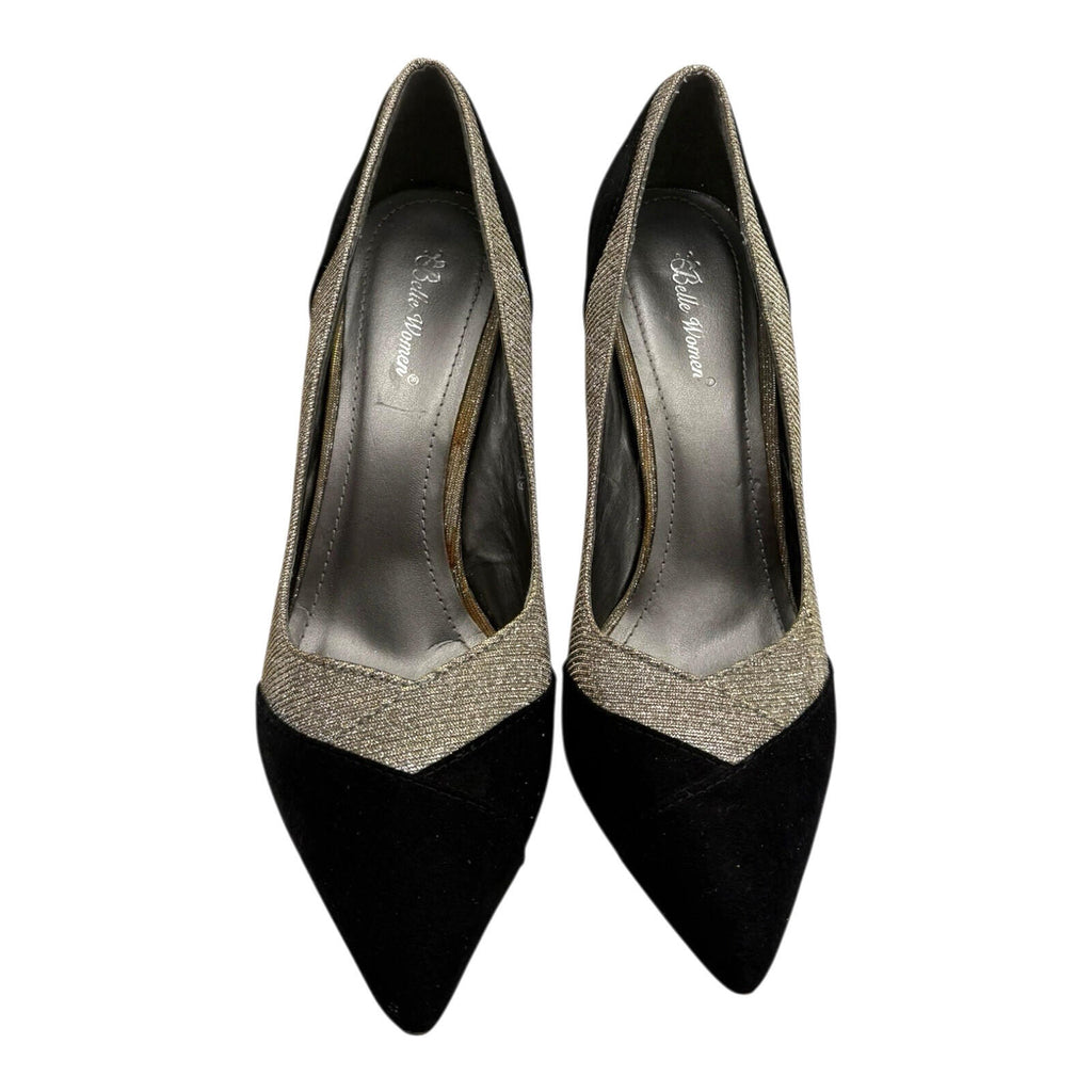 Belle Woman Stiletto Shoes Women’s UK Size 6 Pointed Toe Sparkle Black Silver