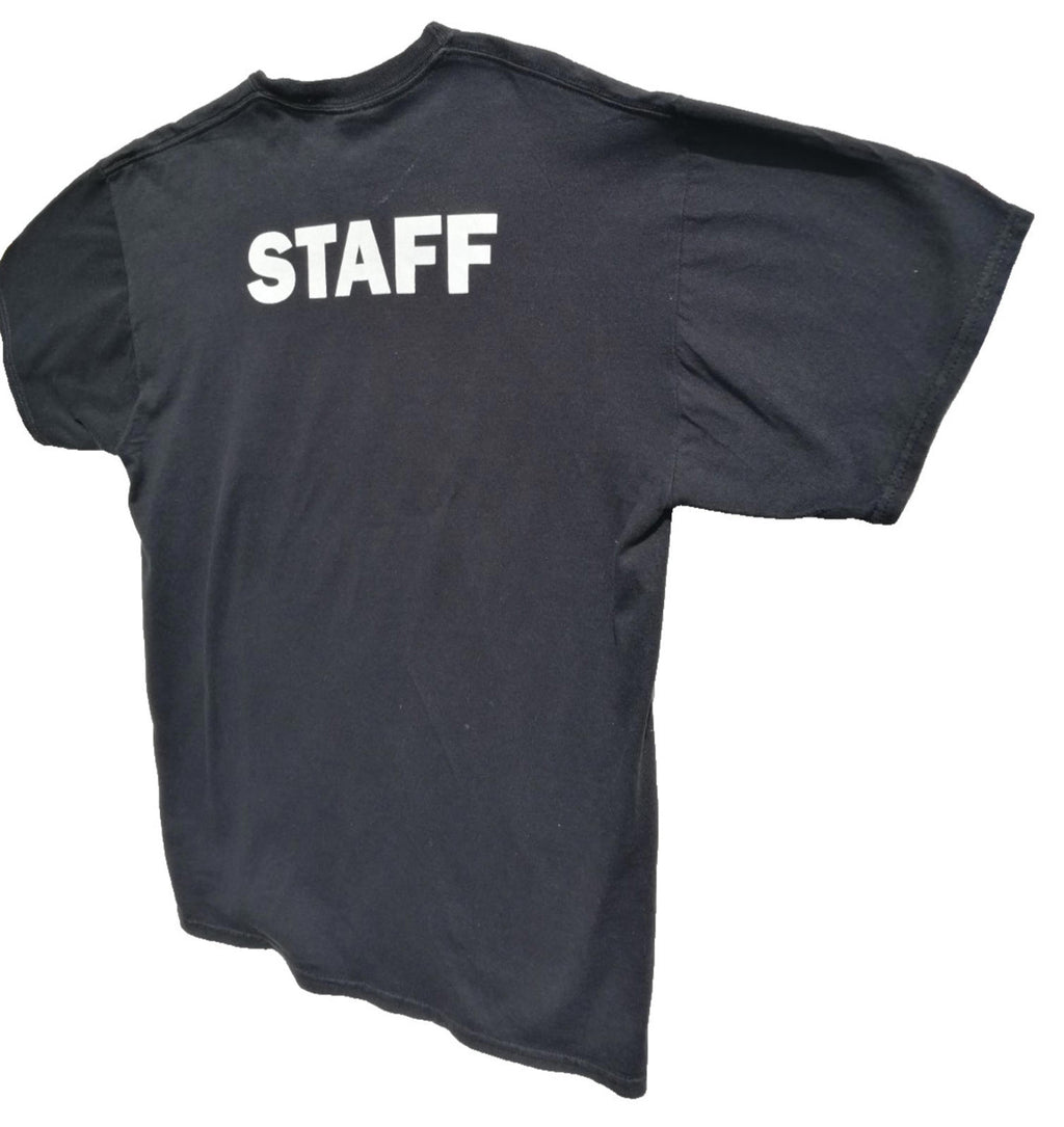 Staff Venue Graphic Print T-Shirt Men's Size XL Black Crew Neck 100% Cotton