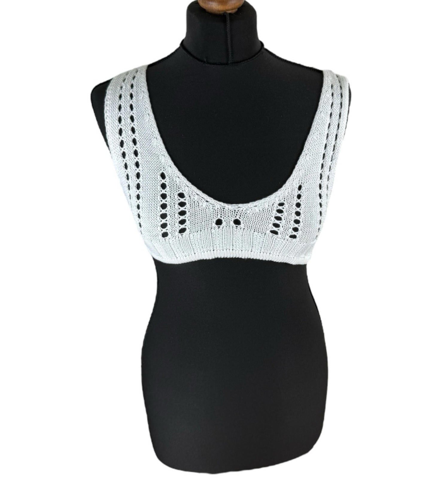 White Knit Micro Crop Top Perforated Hole Design Women’s UK Size 8