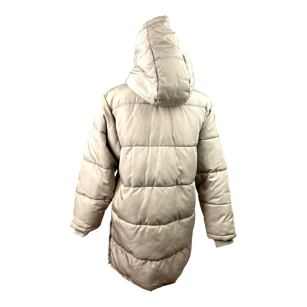 Pull & Bear Puffer Jacket Women's UK Size XS Beige Relaxed Fit Removable Hood