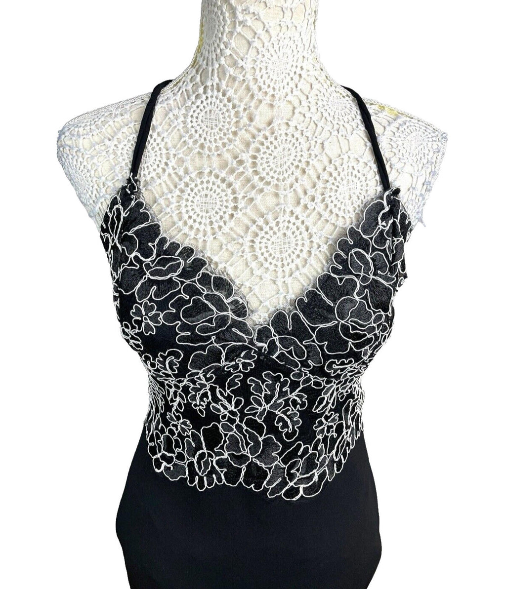 River Island Black Midi Dress White Embroidered Detail Women’s UK Size 12