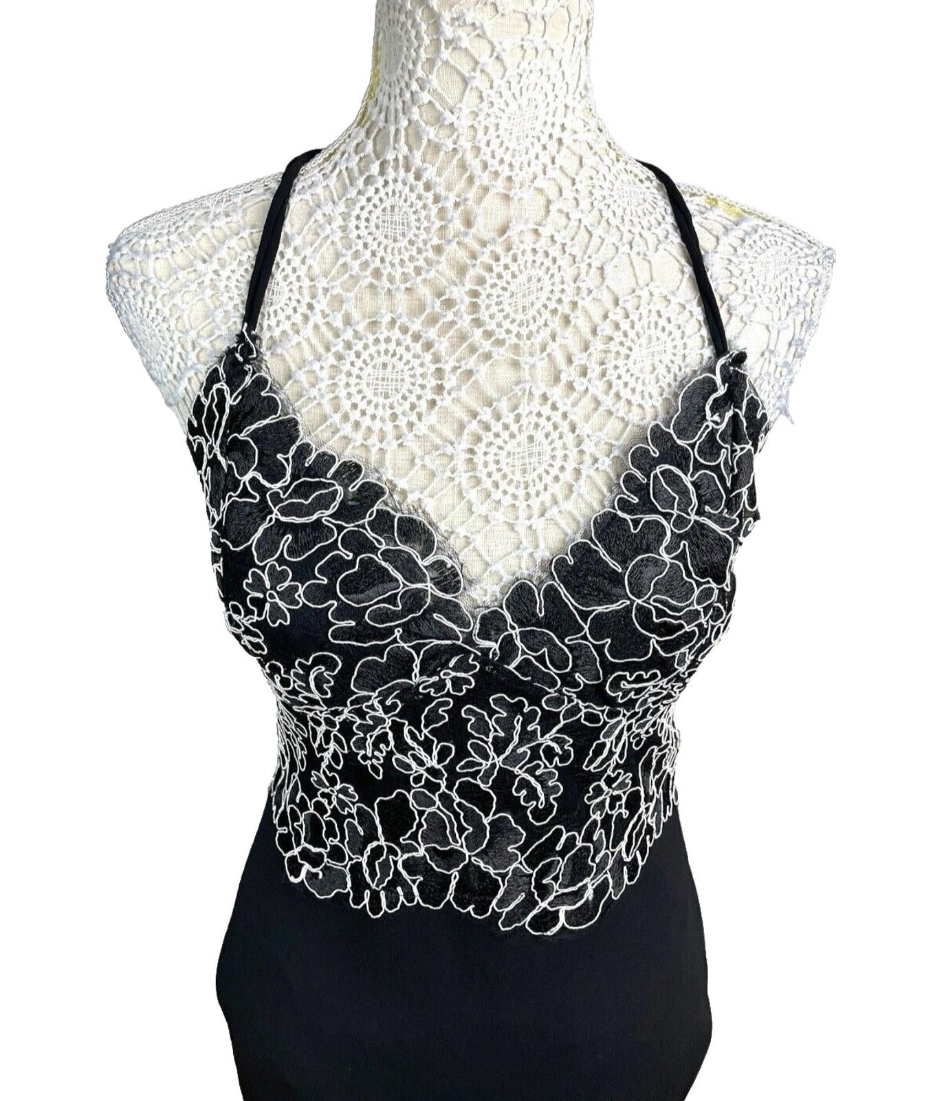 River Island Black Midi Dress White Embroidered Detail Women’s UK Size 12