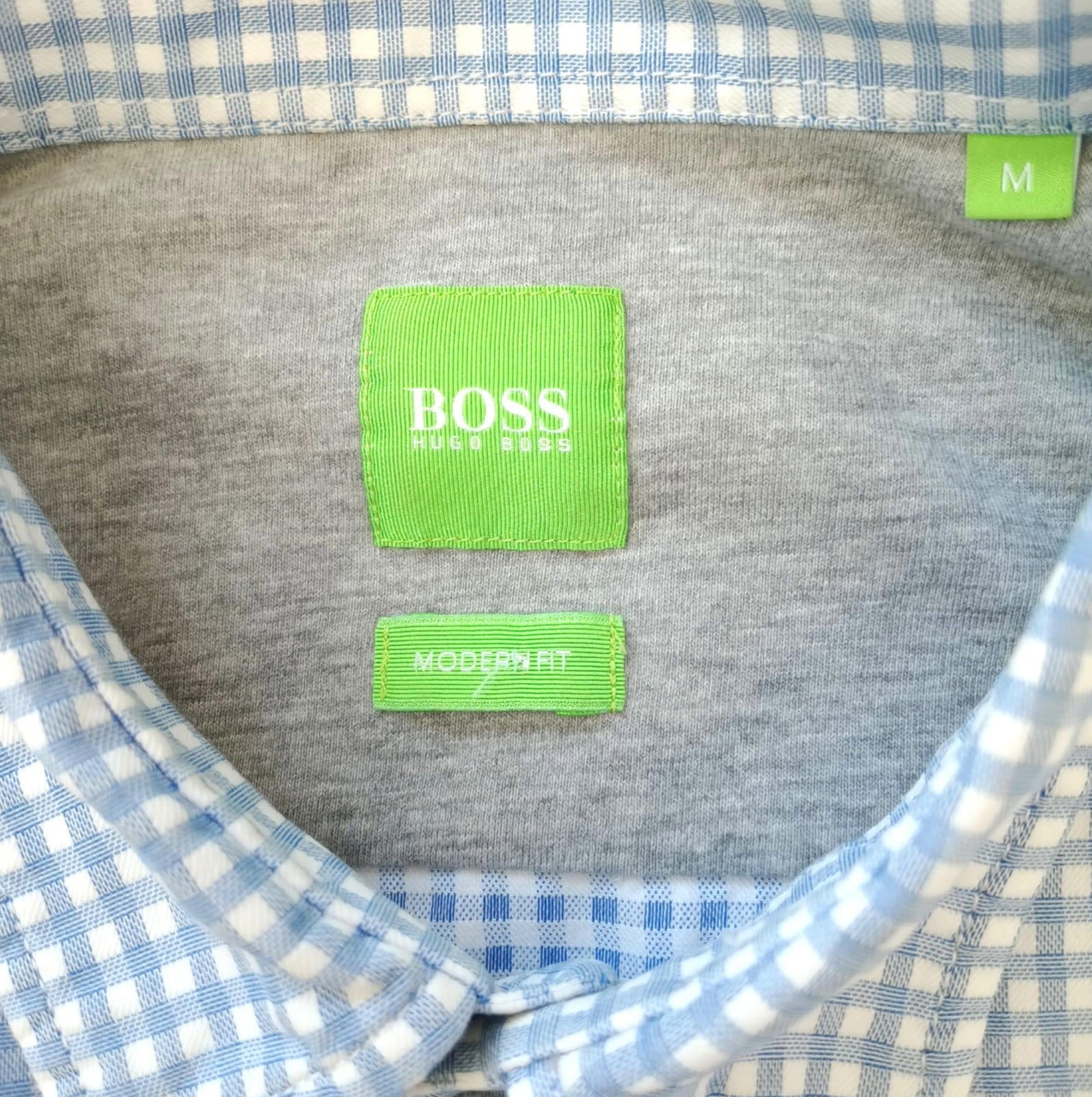 Hugo Boss Shirt Men's UK Size M Long Sleeve Blue Check 100% Cotton Pocket Modern