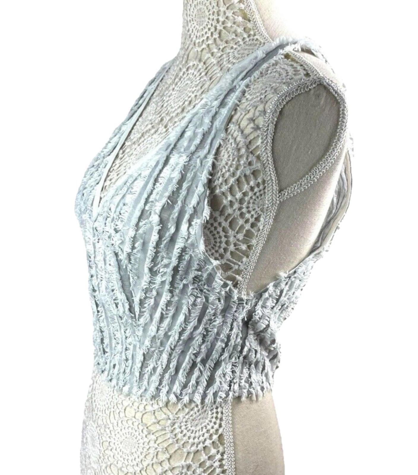 Pretty Little Thing Grey Mesh Vest Top Freyed Stripe Detail Women’s UK Size 8
