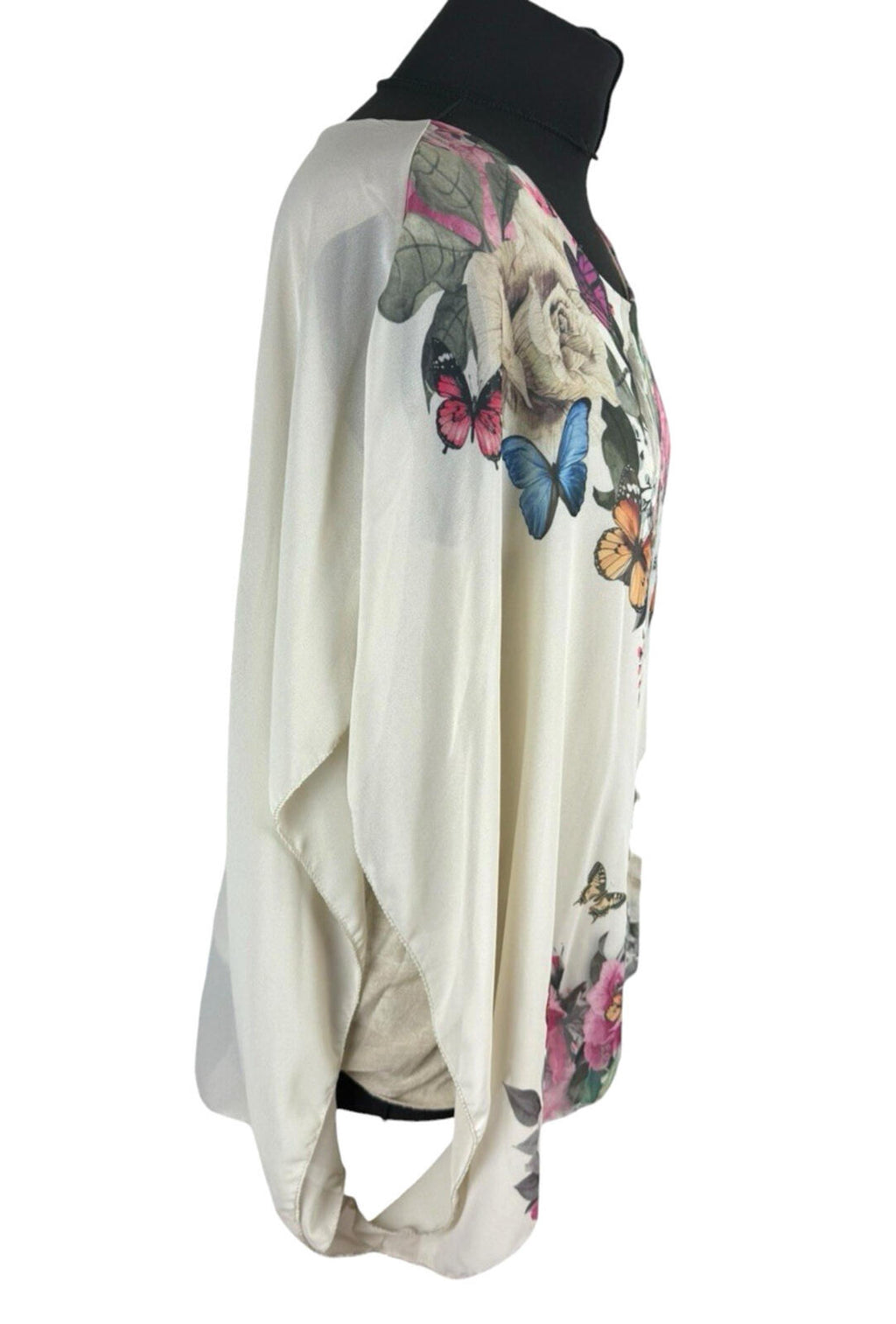 Floral Smock Blouse Top Women’s UK Size L Chiffon Relaxed Fit Lined Floral Beige
