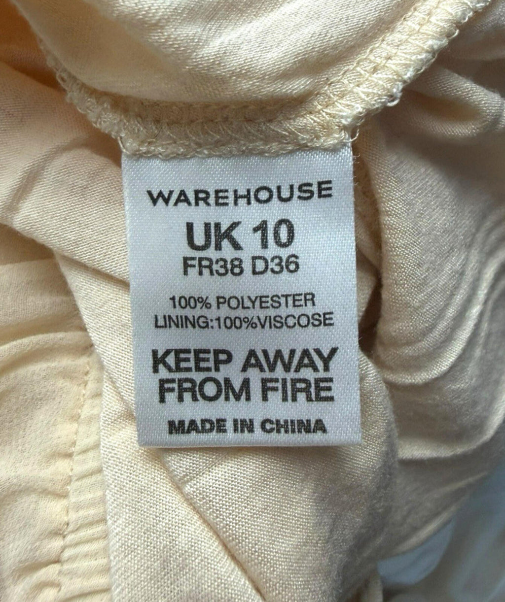 Warehouse Chiffon Layered Top Women’s UK Size 10 Smocked Keyhole Front Beige