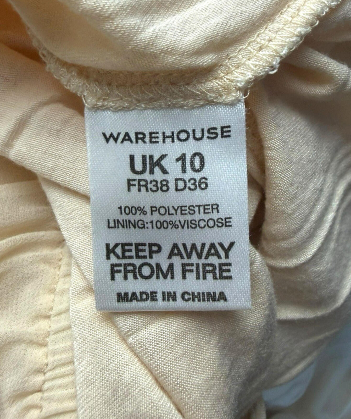 Warehouse Chiffon Layered Top Women’s UK Size 10 Smocked Keyhole Front Beige