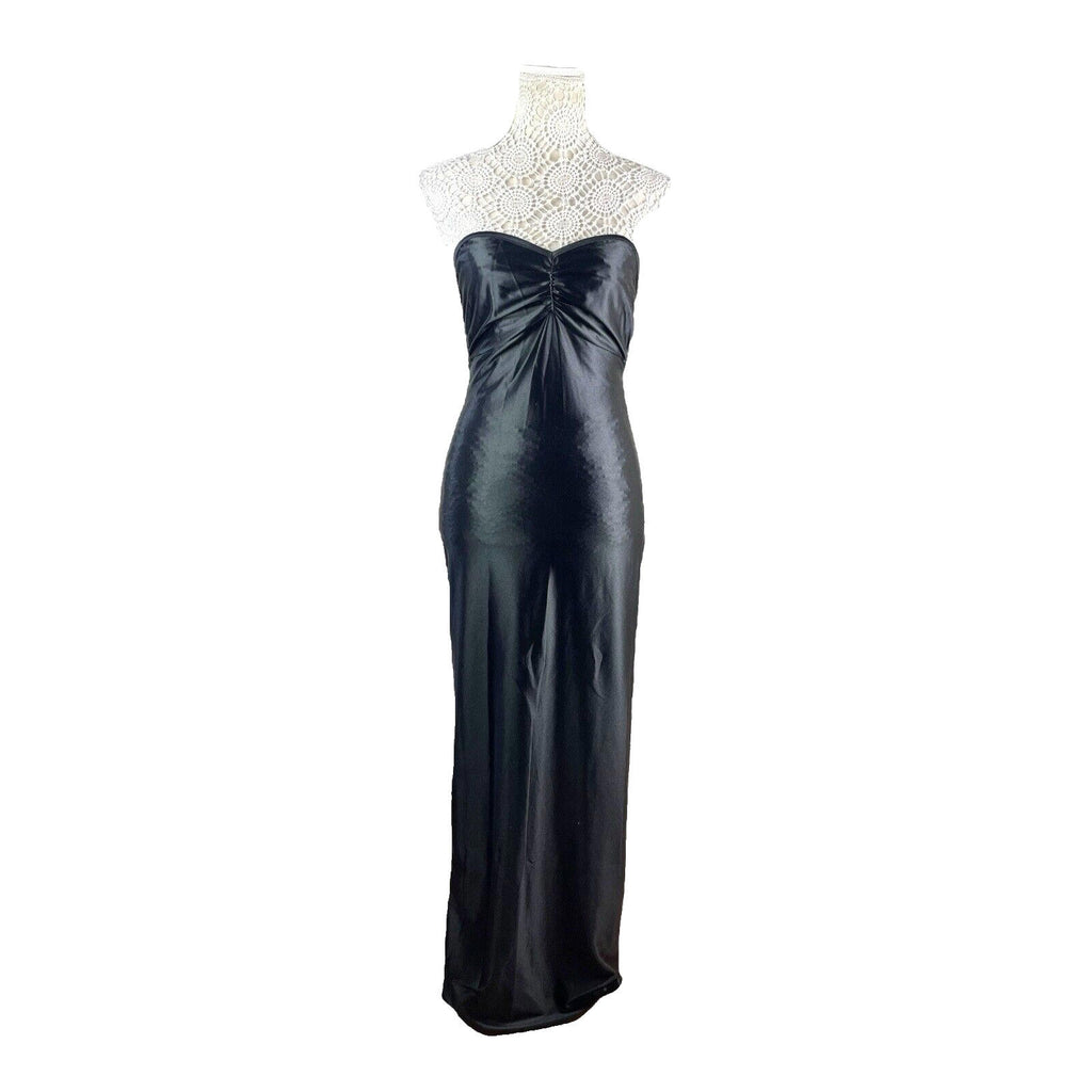 Glamour Black Satin Strapless Ballgown Dress Backless Maxi Women’s UK Size 10