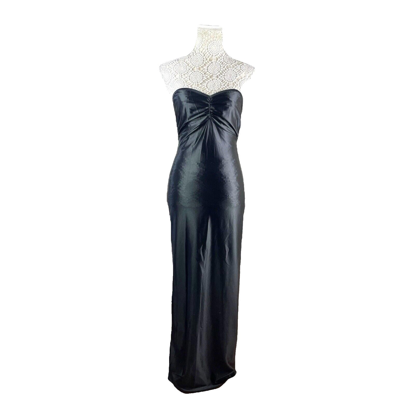 Glamour Black Satin Strapless Ballgown Dress Backless Maxi Women’s UK Size 10
