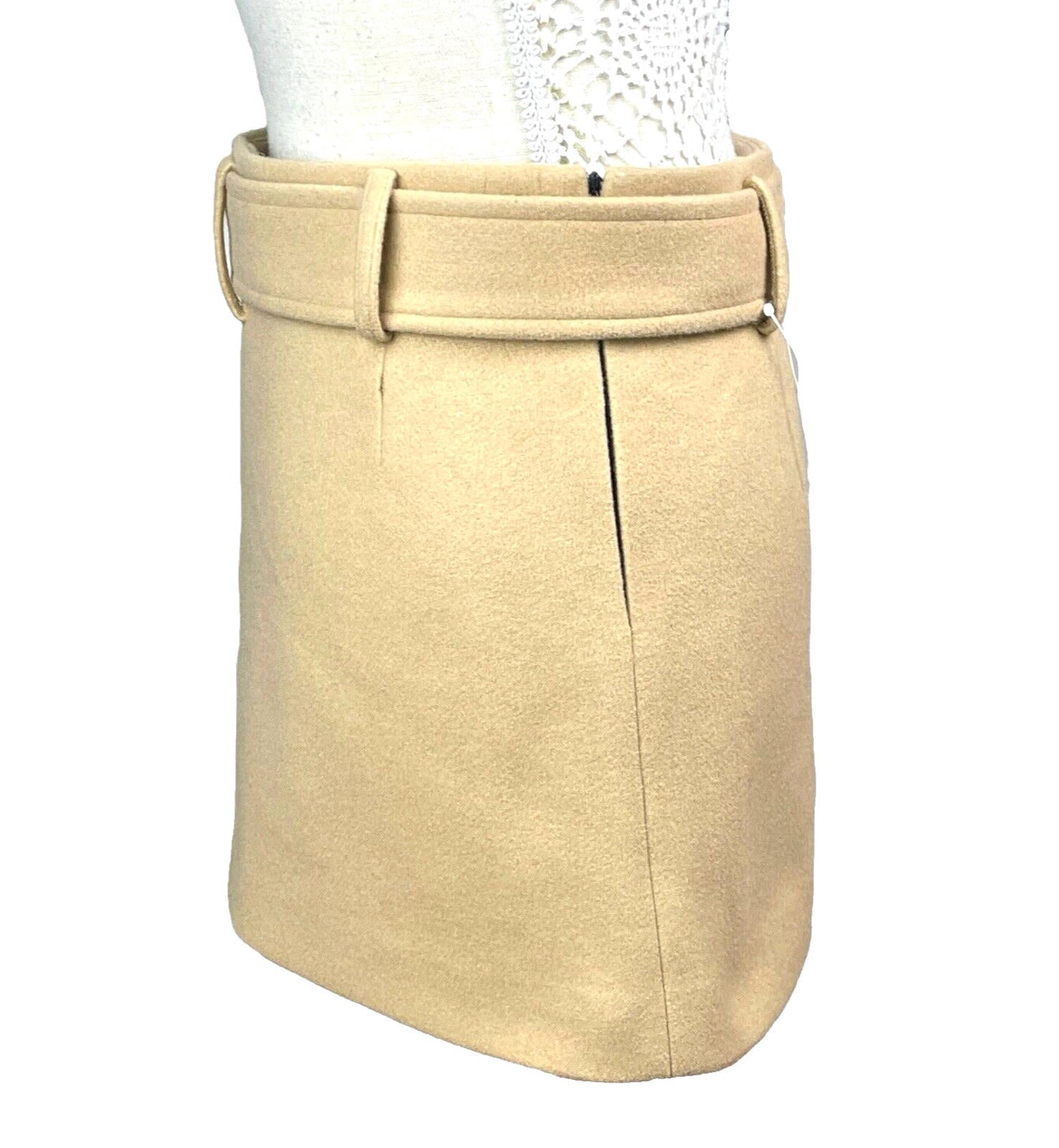 Nasty Gal Belted Mini Skirt Women’s UK Size 10 Beige Woolen Style A-Line Pockets