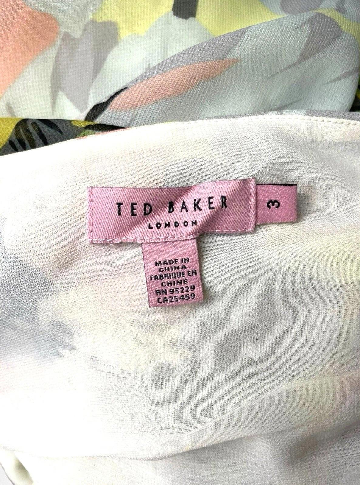 Ted Baker Floral Chiffon Top Beaded  Pastel Size 3 (UK Size 12)