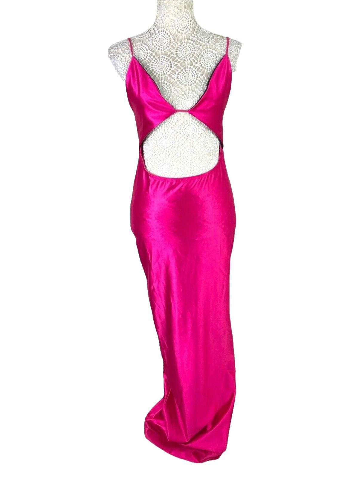 Pretty Little Thing Satin Maxi Slip Dress Women’s UK Size 10 Pink Cut-Out Waist