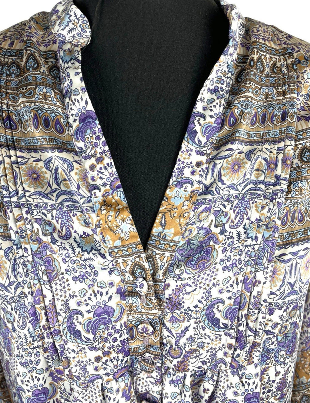 Wallis Satin Tunic Top Women’s UK Size 10 Paisley 3/4 Blouson Sleeves V-Neckline