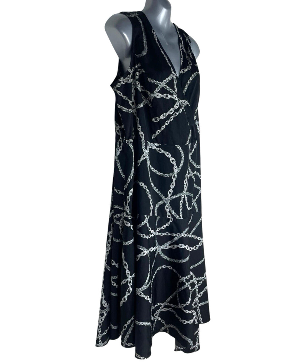 Simply Be Sleeveless Midi Dress Women’s UK Size 20 Lightweight Chain Print Black