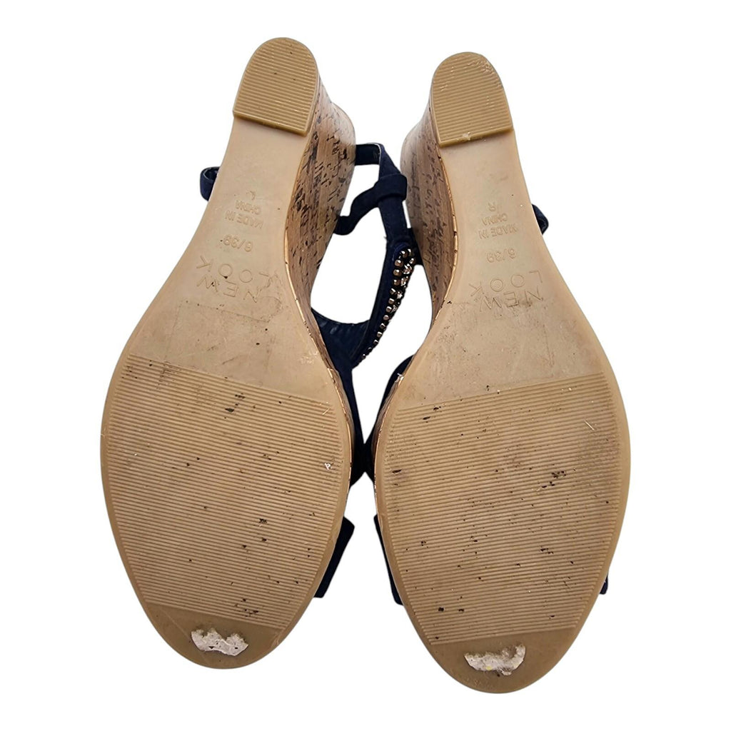 New Look Blue Suedette Wedge Sandals Embelished Straps Women's UK Size 6