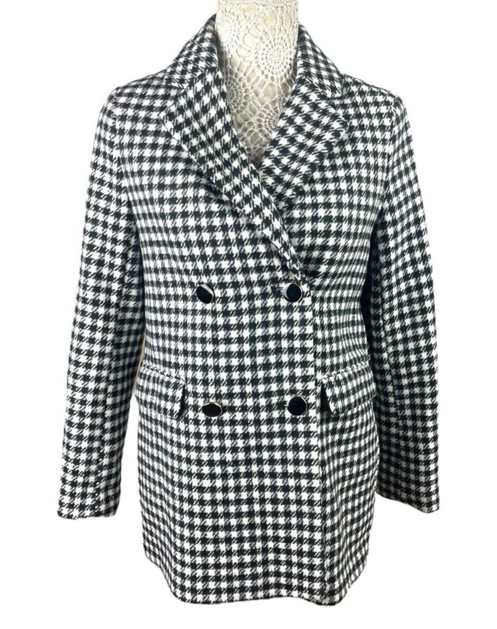 New Look Coat Jacket Black & White Gingham Petite Women’s UK Size 8