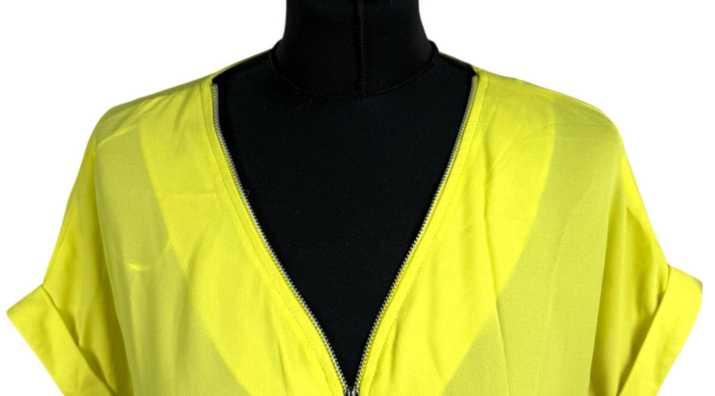 Peacocks T-Shirt Blouse Top Women's UK Size 22 Zip Rayon Front Pocket Yellow