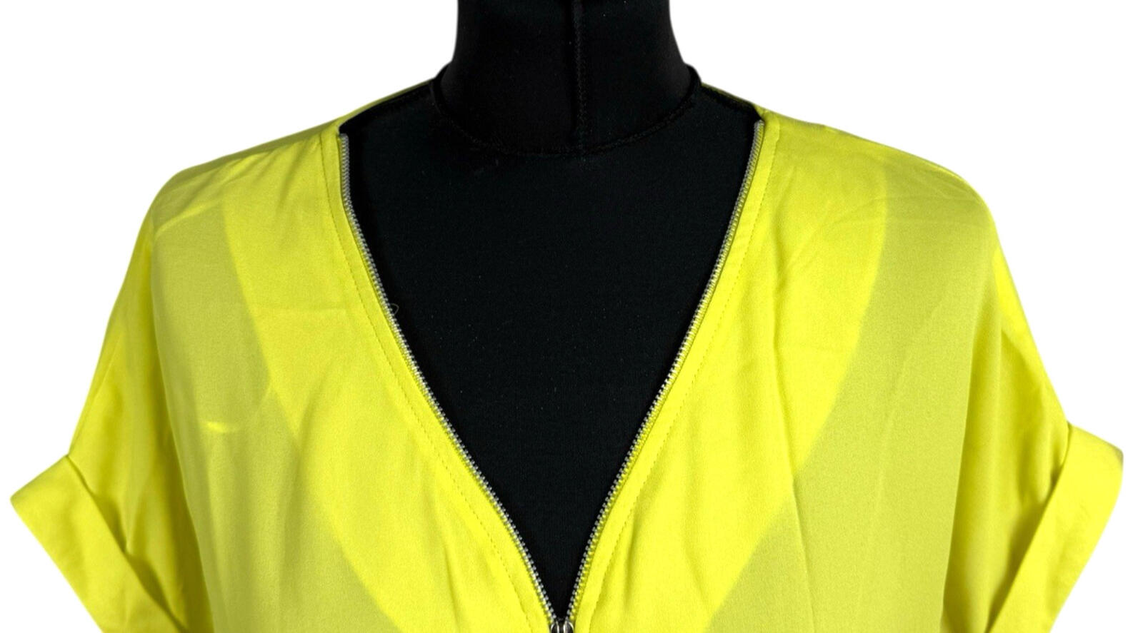 Peacocks T-Shirt Blouse Top Women's UK Size 22 Zip Rayon Front Pocket Yellow