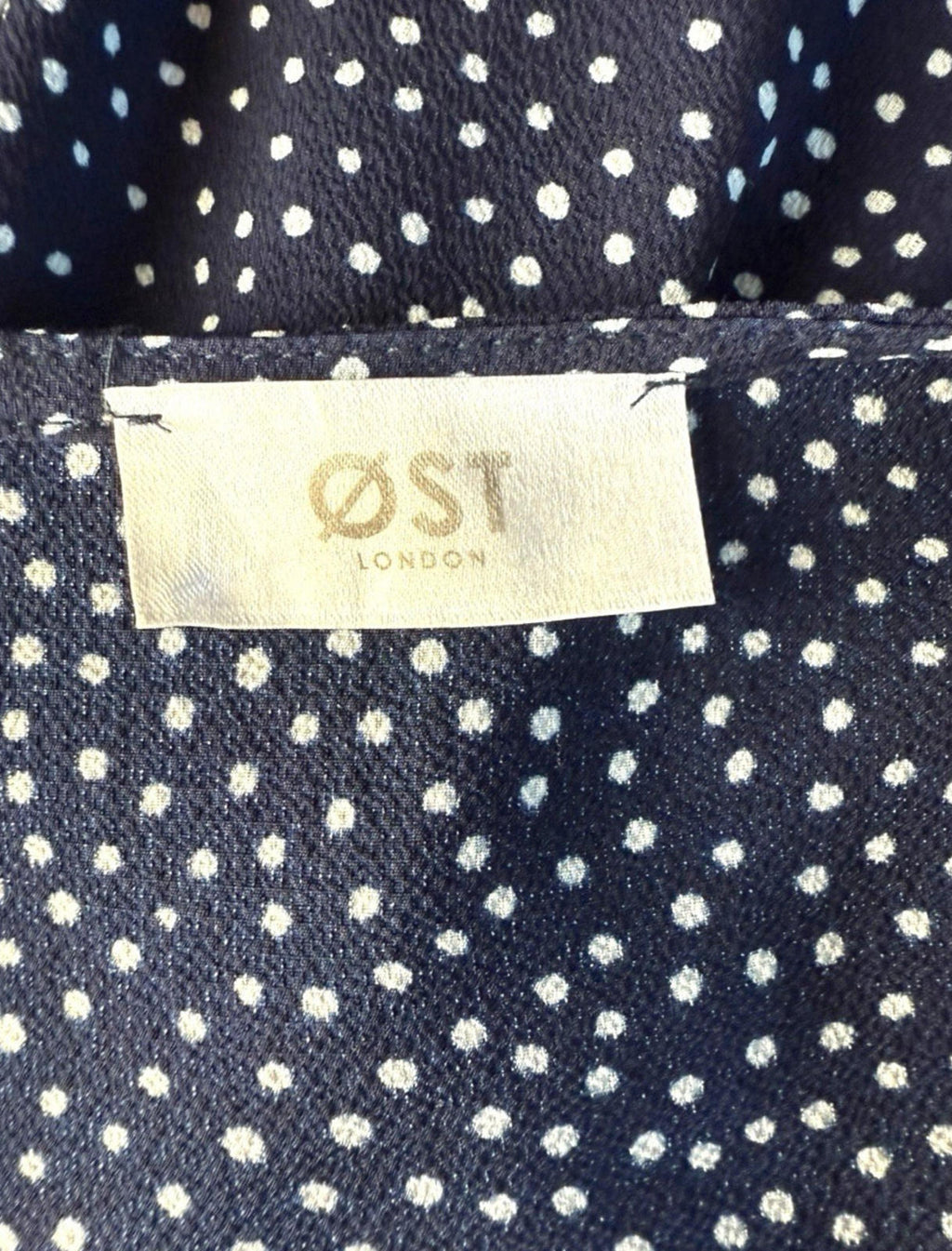 OST London Polka Dot Wrap Dress Women’s UK Size XS Navy Blue Belted Midi