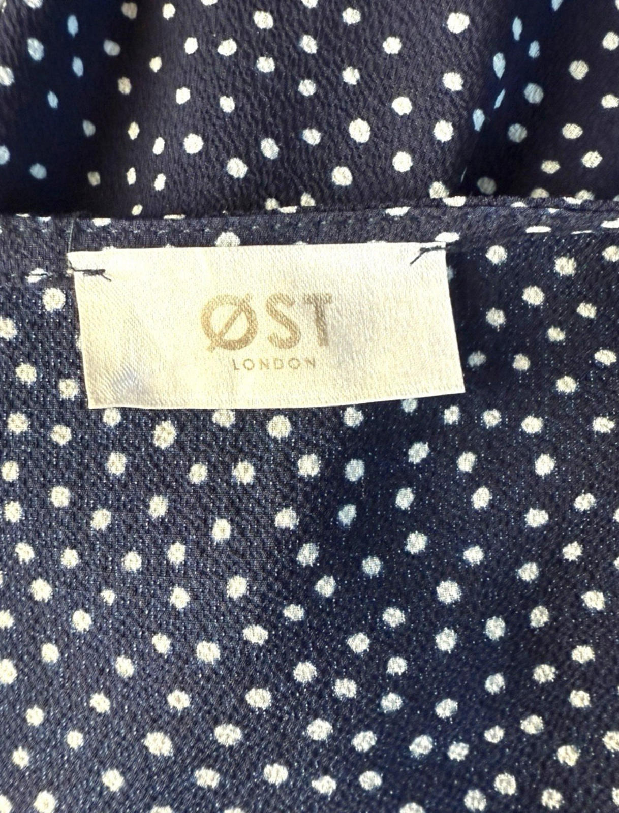 OST London Polka Dot Wrap Dress Women’s UK Size XS Navy Blue Belted Midi
