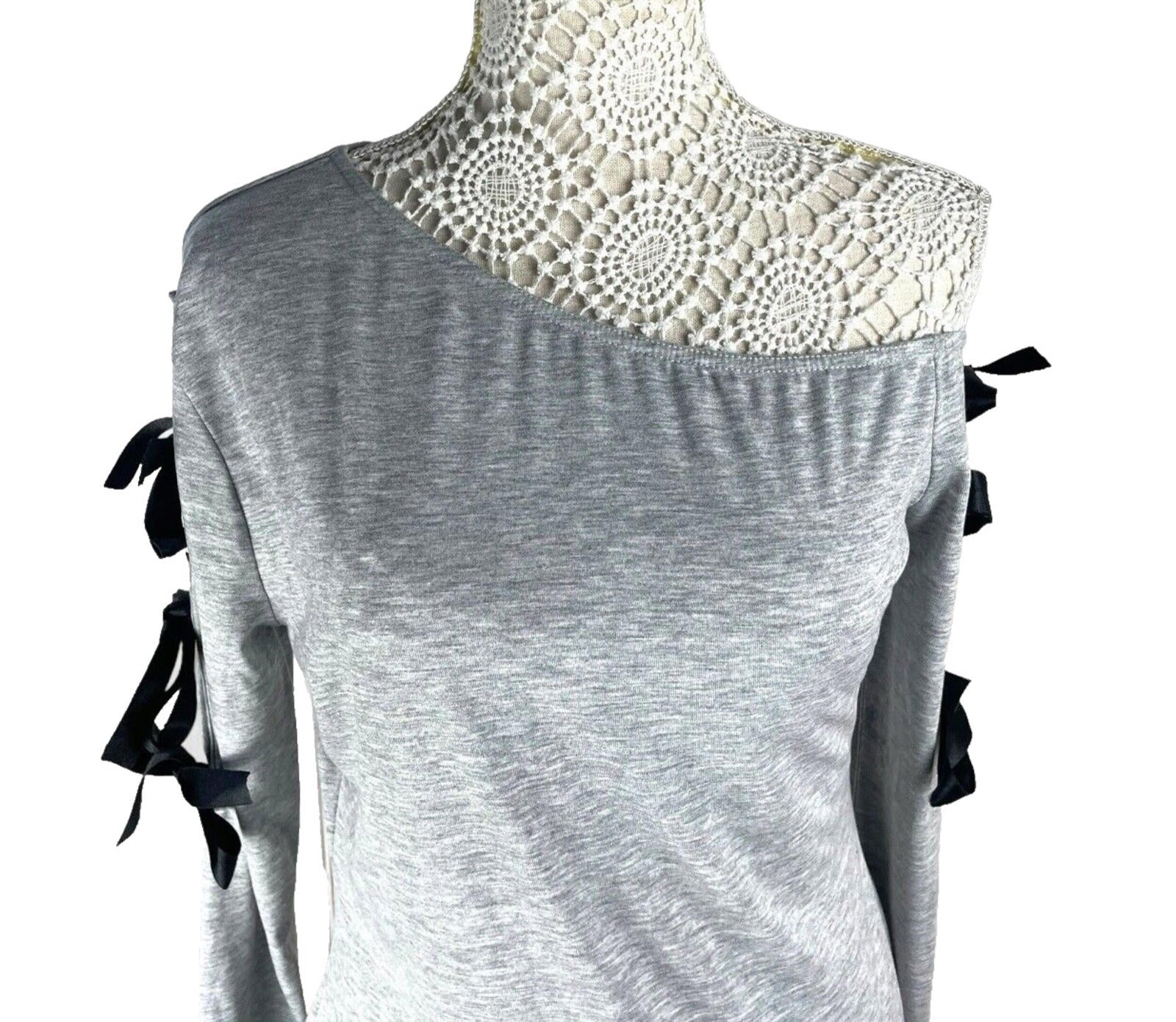 Denovo Mini Dress Grey One Shoulder Long Sleeve Black Bows Women’s UK Size 16