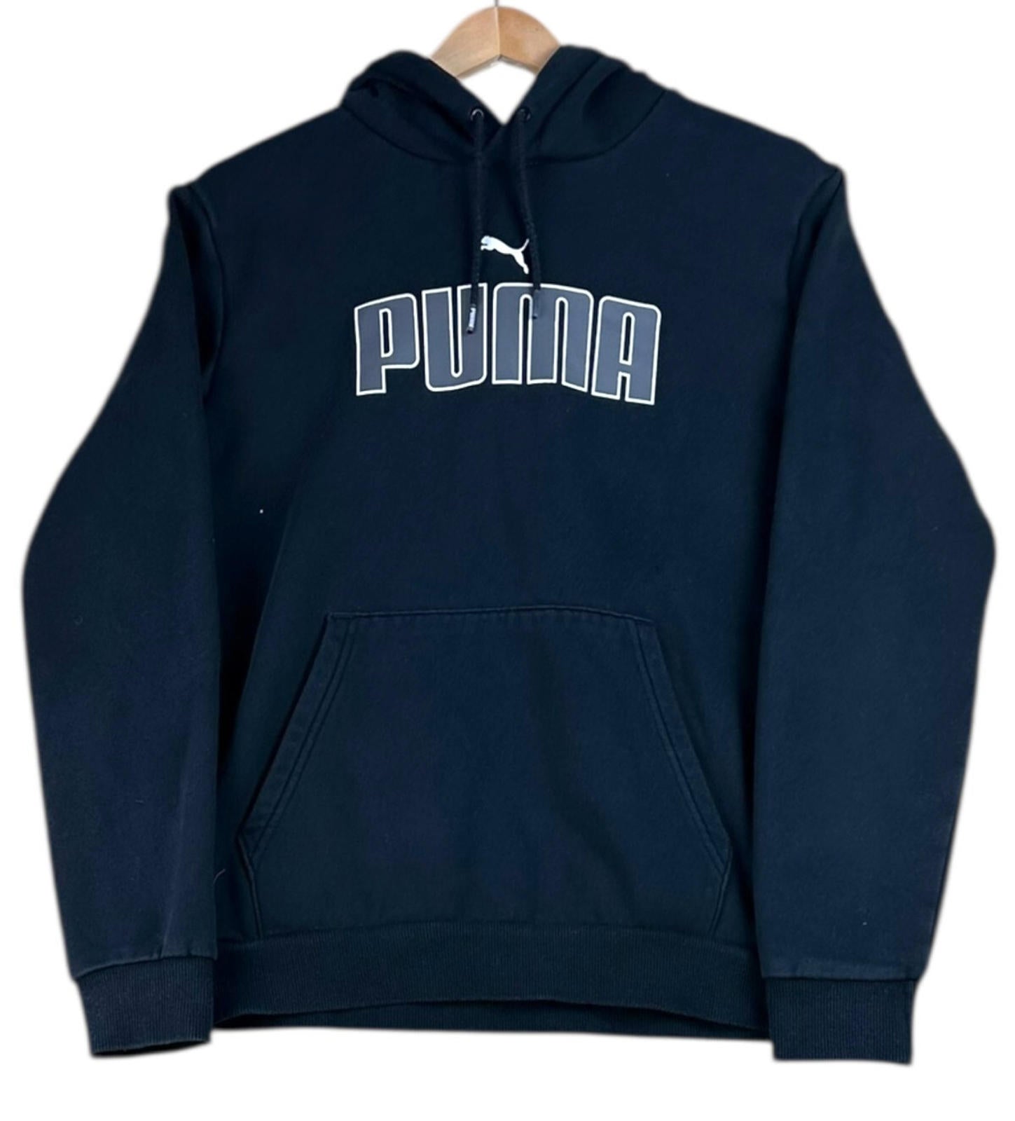 Puma Hoodie Men's UK Size S Black Jersey Graphic Print Drawstring