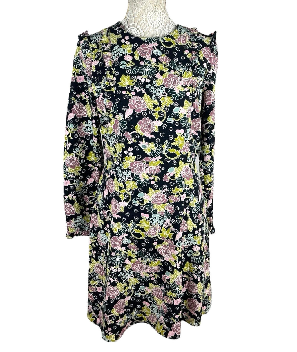 Red Herring Black Floral Dress High Neck Knee Length Women’s UK Size 12