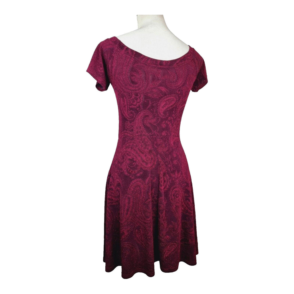 Miss Selfridge Fit & Flare Paisley Mini Dress Women's UK Size 12 Burgundy Red