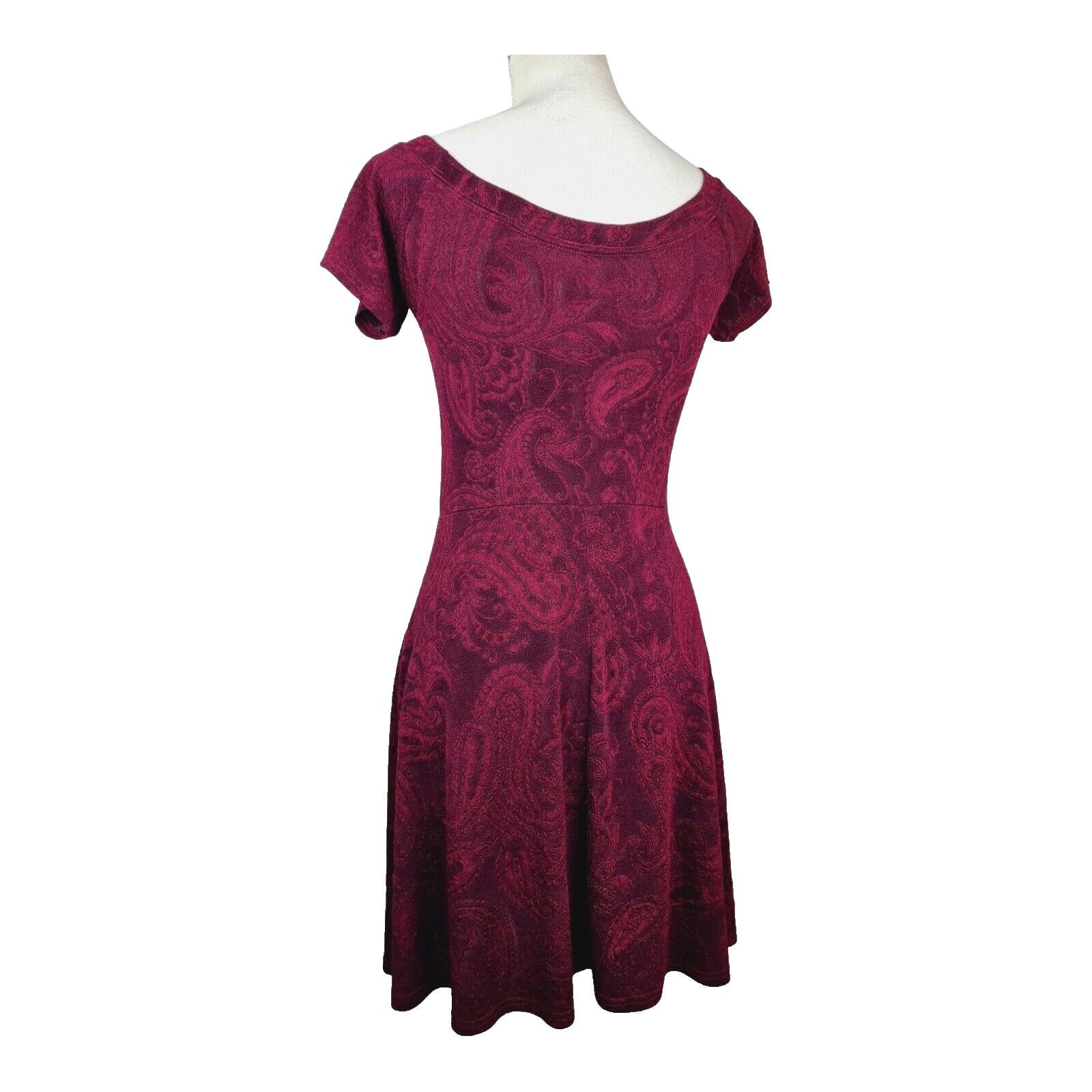 Miss Selfridge Fit & Flare Paisley Mini Dress Women's UK Size 12 Burgundy Red