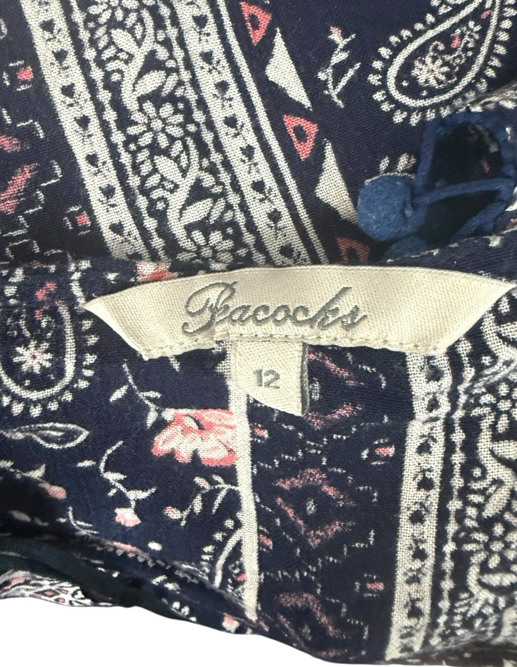 Peacocks Floral Top Navy Pink Crochet Tassled Lightweight Women’s UK Size 10