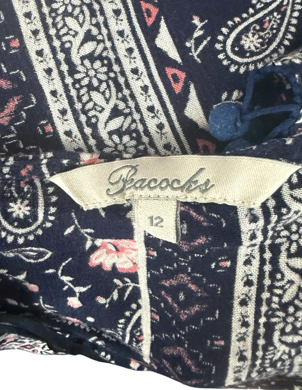 Peacocks Floral Top Navy Pink Crochet Tassled Lightweight Women’s UK Size 10