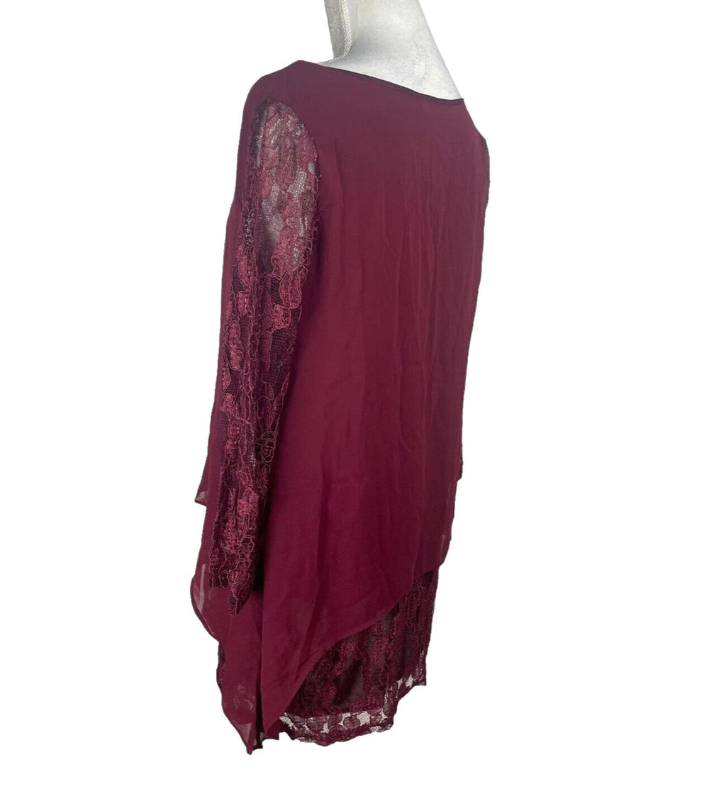 Floryday Burgandy Lace Tiered Top Women's UK Size M (8-10)