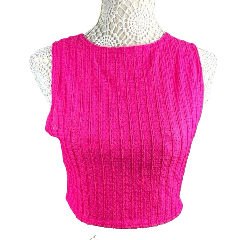 Pretty Little Thing Crop Top Women's UK Size 8 Pink Textured Sleeveless Summer