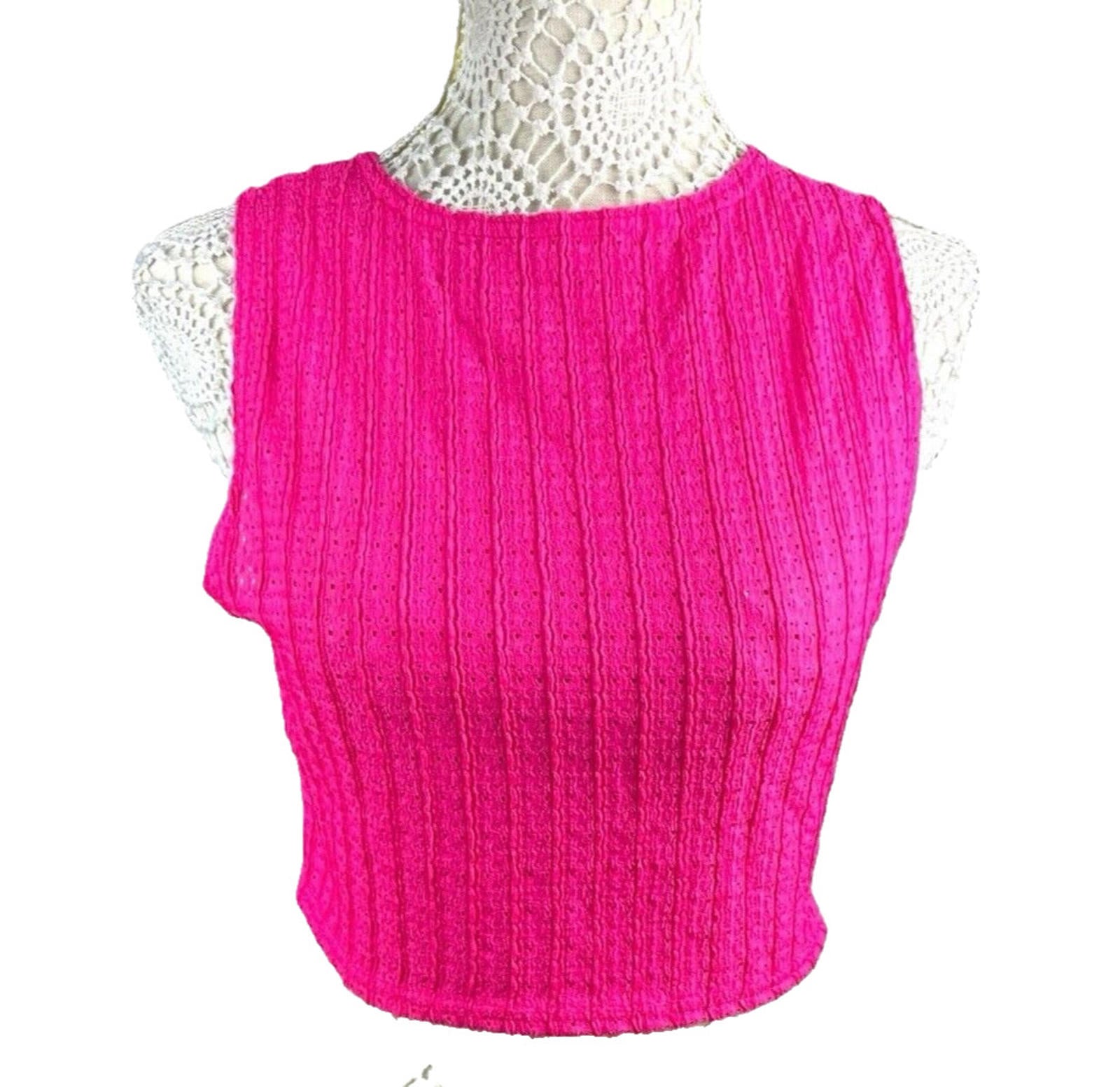Pretty Little Thing Crop Top Women's UK Size 8 Pink Textured Sleeveless Summer
