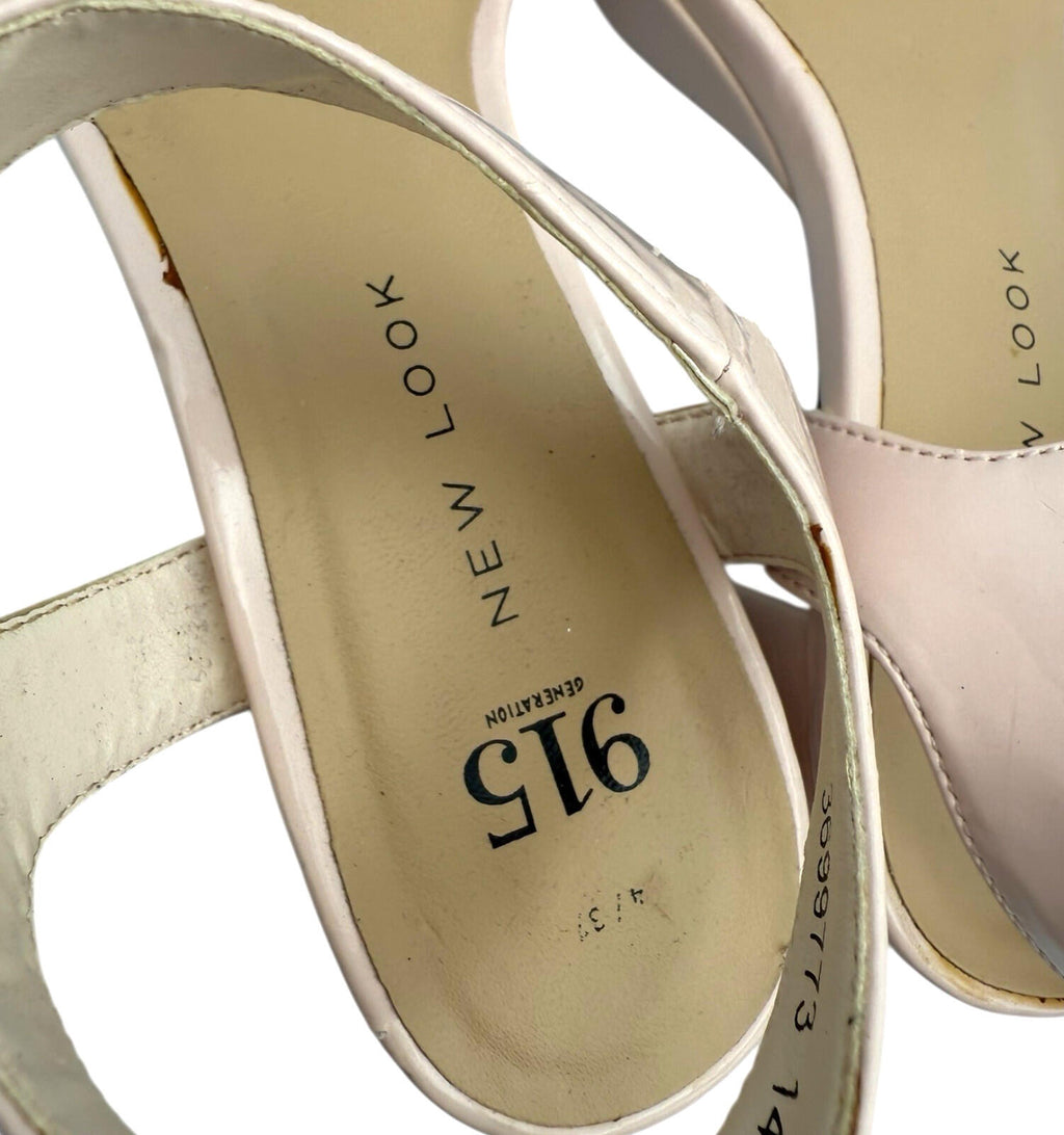 NewLook Open-Toe Sandal Shoes Women’s UK Size 4 Block Heel Patent Leather Nude