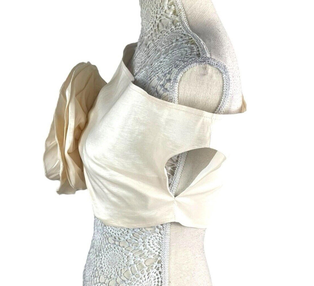 Nasty Gal Beige One Shoulder Crop Top Big Flower Occasion Women’s UK Size 10