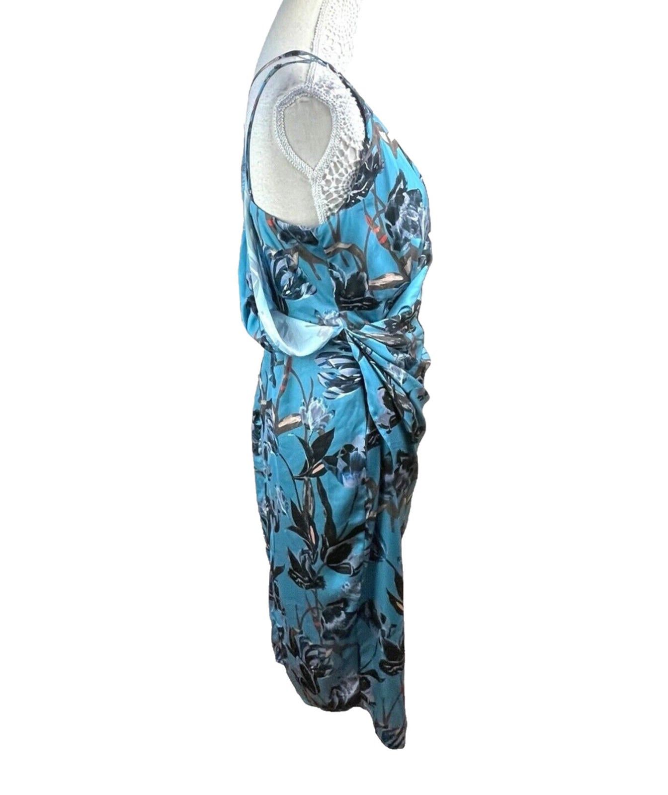 ASOS Blue Floral Midi Dress Silk Effect Women’s UK Size 12