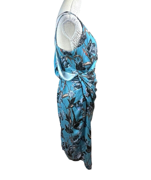 ASOS Blue Floral Midi Dress Silk Effect Women’s UK Size 12
