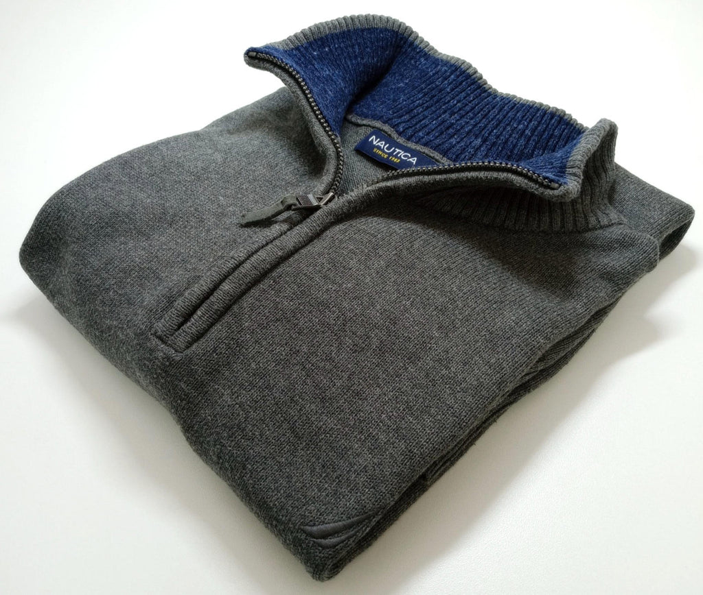 Nautica Knit Jumper Men's UK Size XL Grey Long Sleeve 1/4 Zip Sweater