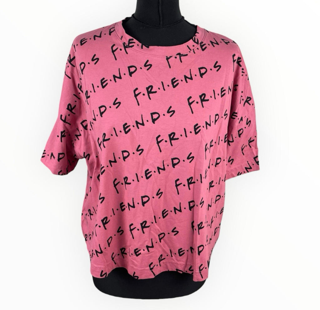 Friends Cropped T-Shirt Women’s UK Size 14 Short Sleeve Cotton Geometric Print
