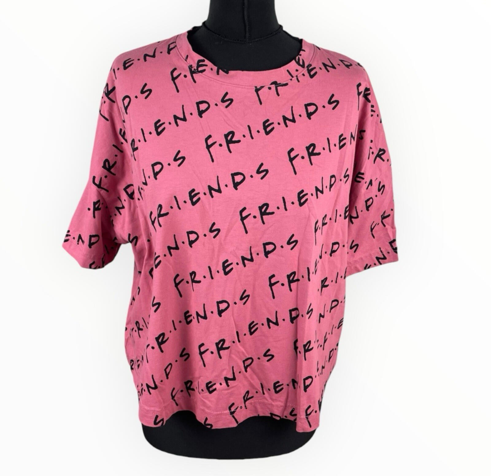 Friends Cropped T-Shirt Women’s UK Size 14 Short Sleeve Cotton Geometric Print