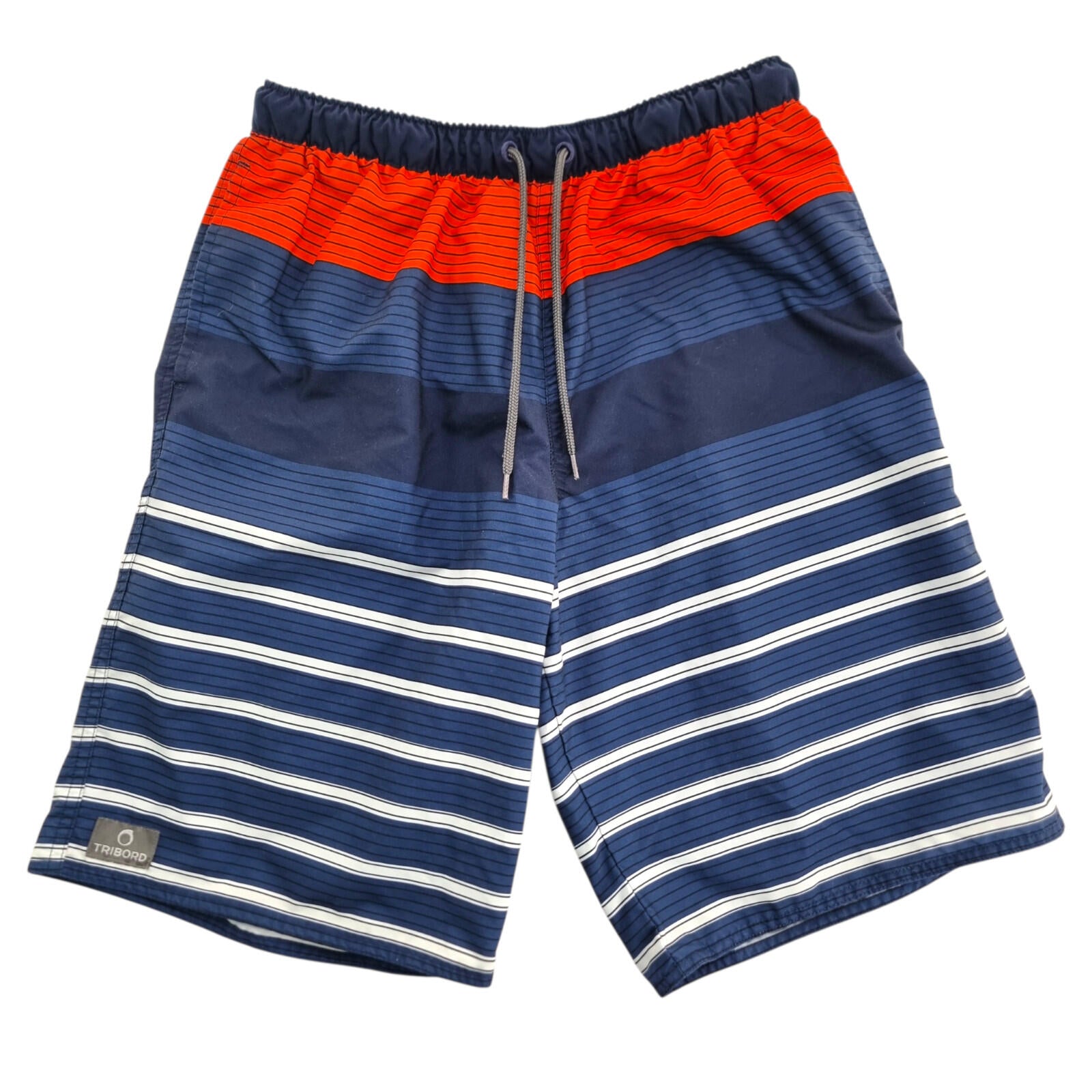 Decathlon Swim Shorts Men's UK Size M Blue White Red Striped Mesh Lined Pockets