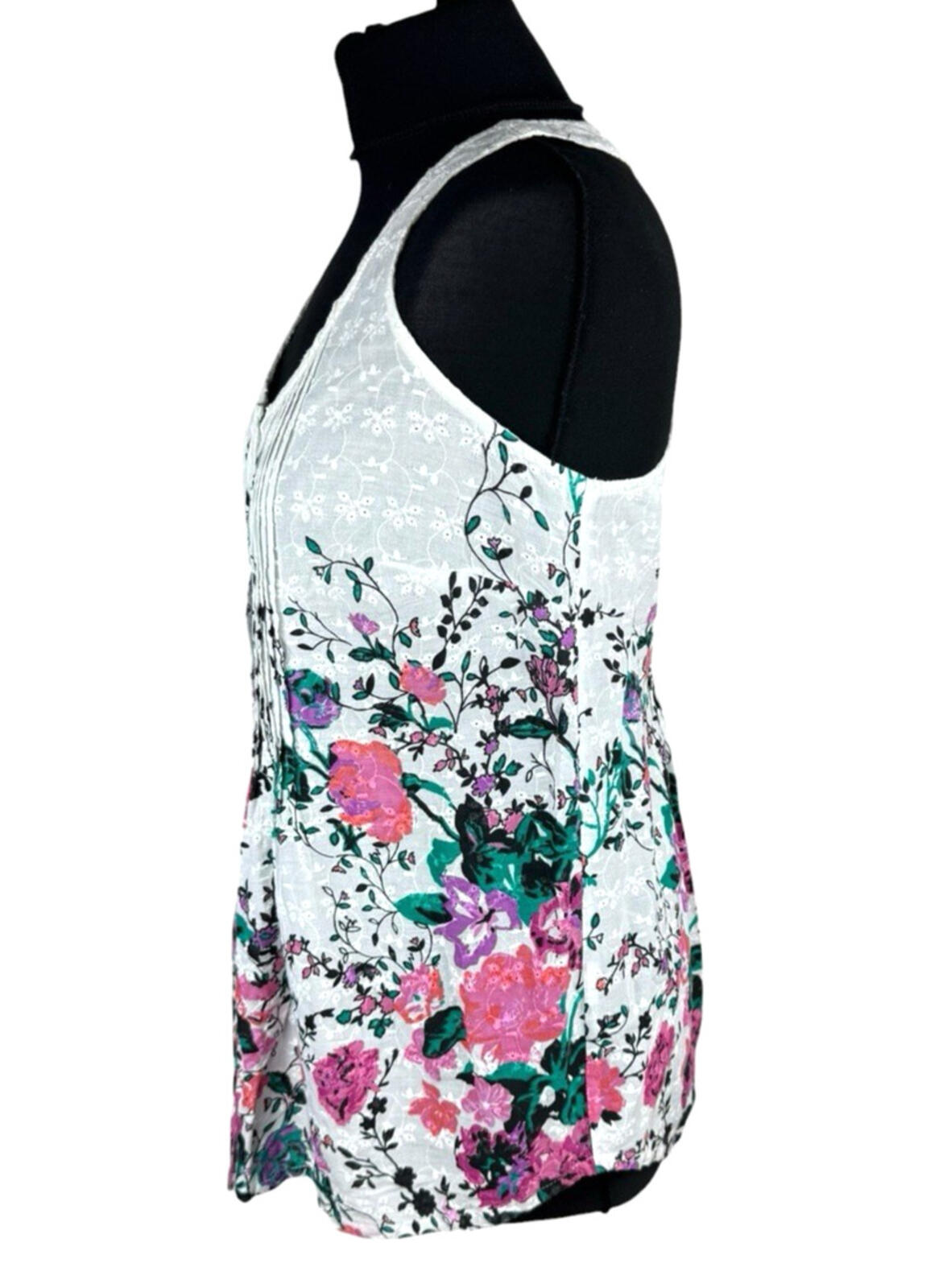F&F Floral Blouse Women’s UK Size M Button Up White Embroidered Sleeveless