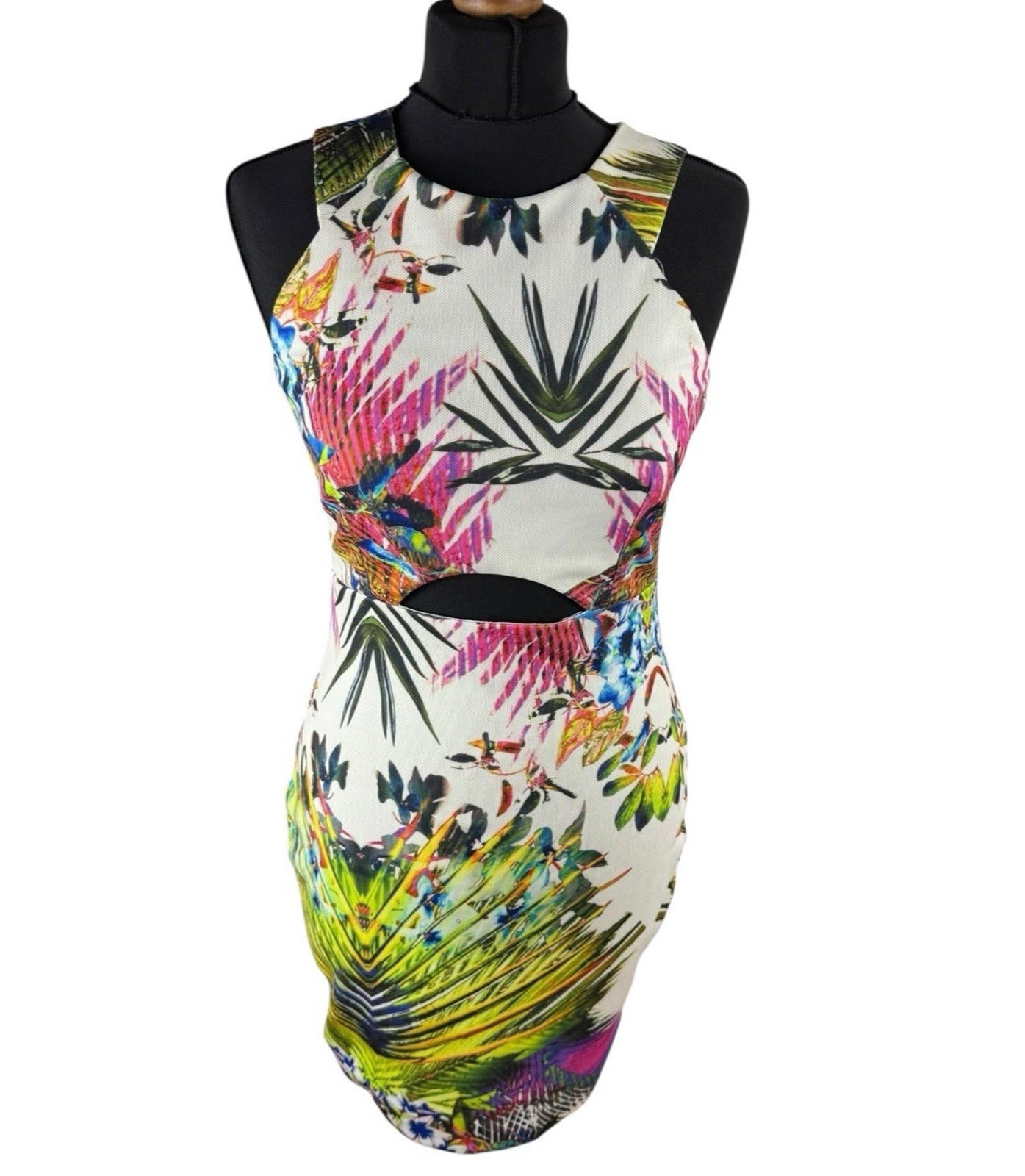 AX Paris Cut Out Mini Dress Tropical Print Multicolour Women’s UK Size 12