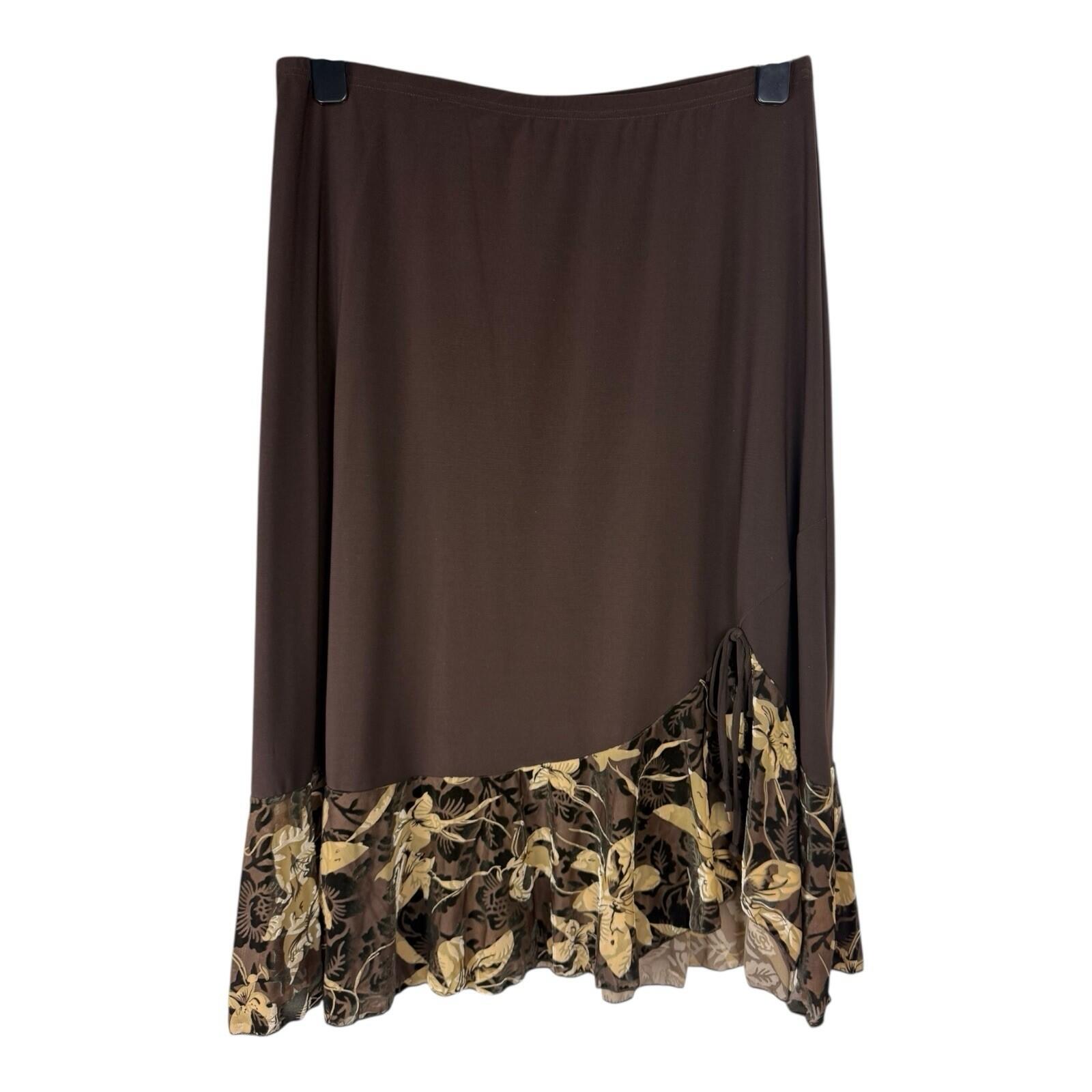 Saloos Skirt And Top Co Ord Set Women’s UK Size XL Stretch Floral Frill Brown