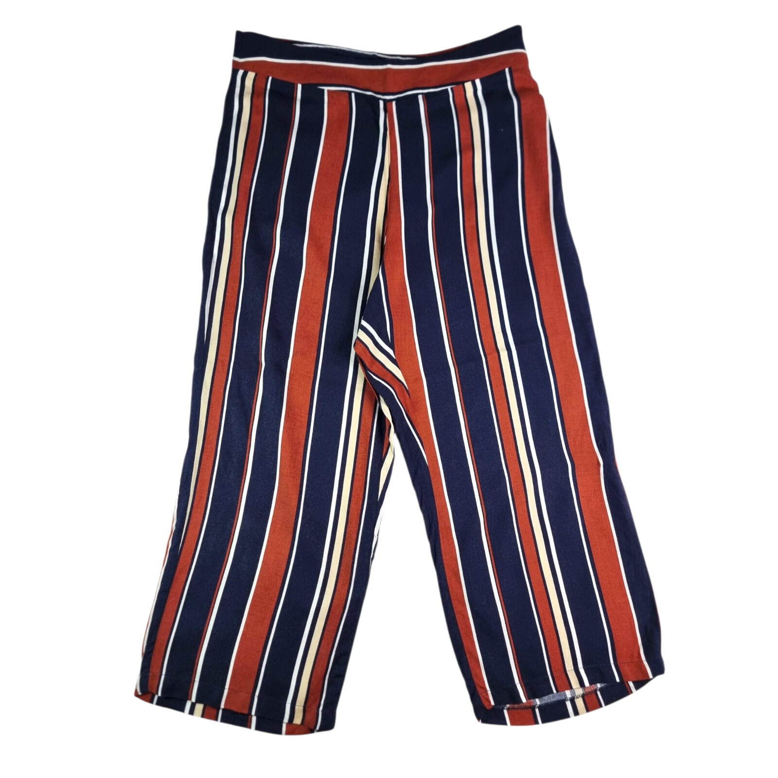 Red Herring Wide Leg Capri Trousers Women's UK Size 12 Striped High Waisted